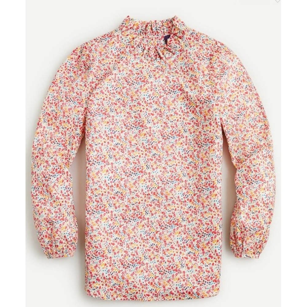 J.Crew Liberty Floral Ruffle Neck Blouse Long Sleeve Cotton Top Pullover Size M